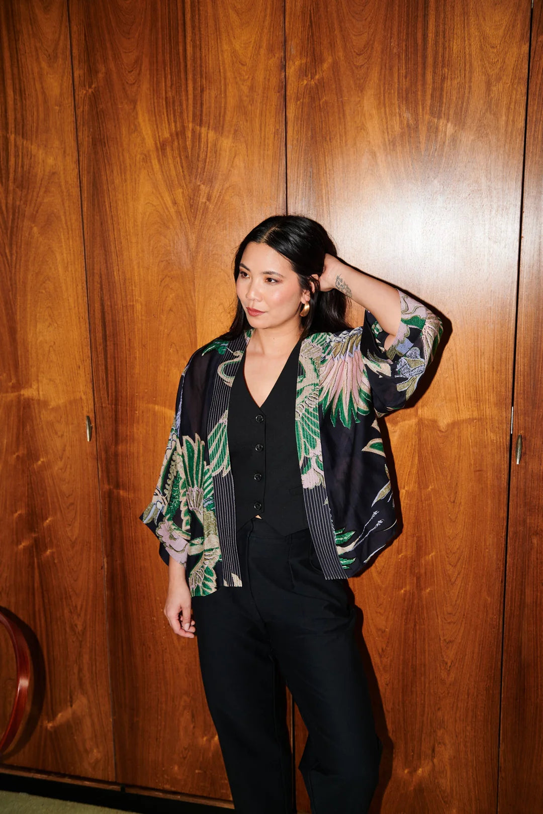 One Hundred Stars Crane Emerald Kimono