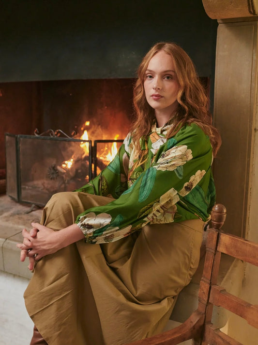 One Hundred Stars Rhodoleia Green Pussybow Blouse