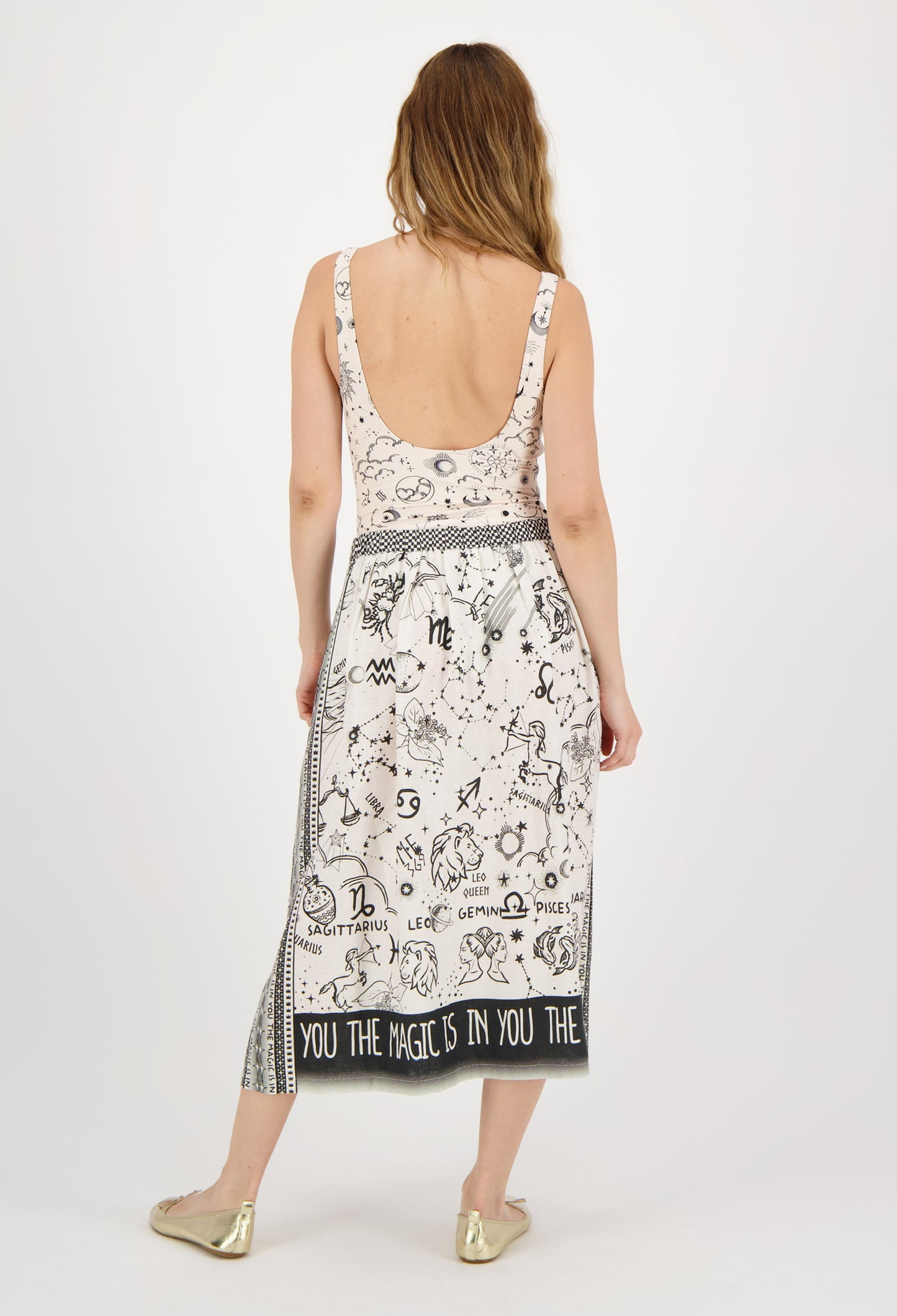 Me369 Vanessa zodiac Printed Midi Skirt Linen