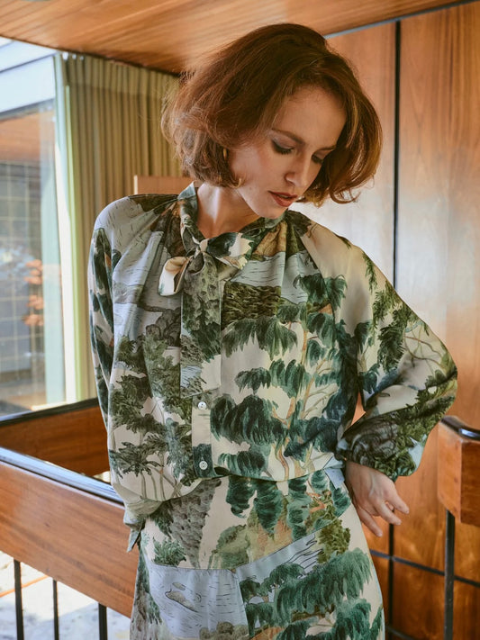 One Hundred Stars Rivers and Trees Pussy Bow Blouse
