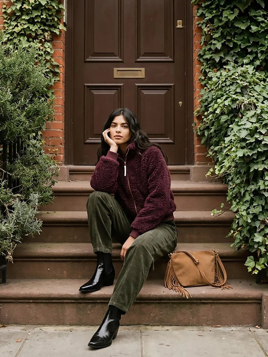 Nooki Otis Faux Fur Bomber Jacket-Burgundy