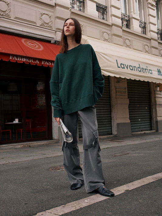 Liv Bergen Distressed Sweatshirt in Bottle Green