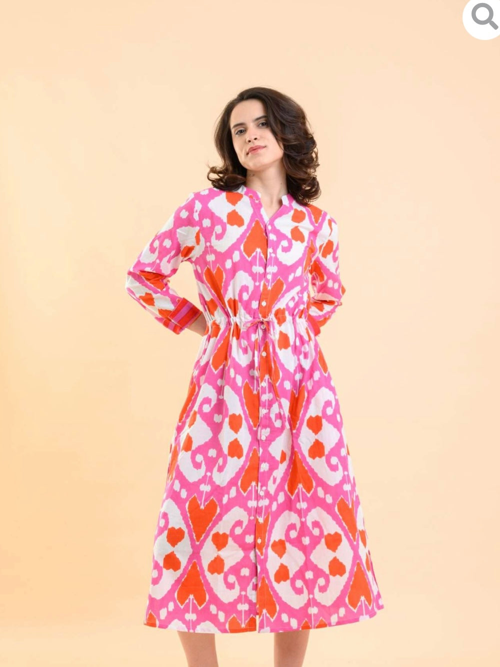 Handprint Dream Apparel Clara Dress- Ikat Pink & Orange
