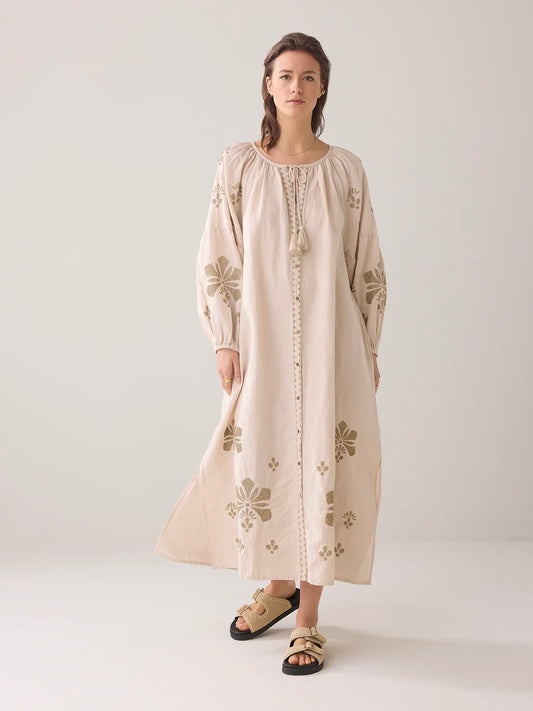 Summum Linen Embroidered Maxi Dress
