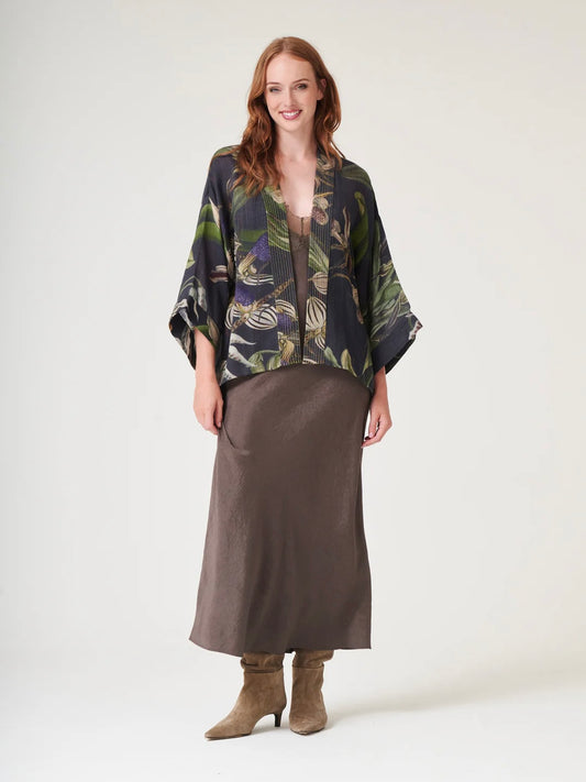 One Hundred Stars Orchid Black Wool Kimono