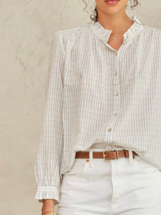 M.A.B.E Chrissie Top-Ecru Check