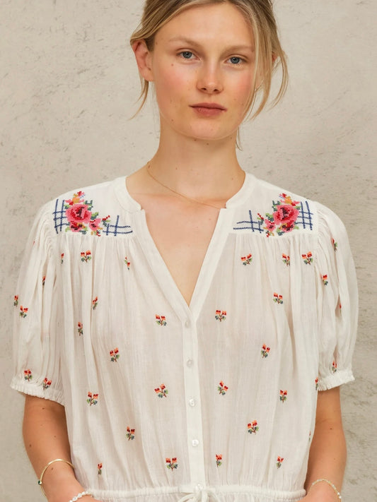 M.A.B.E Harlie Embroidered Short Sleeved Top