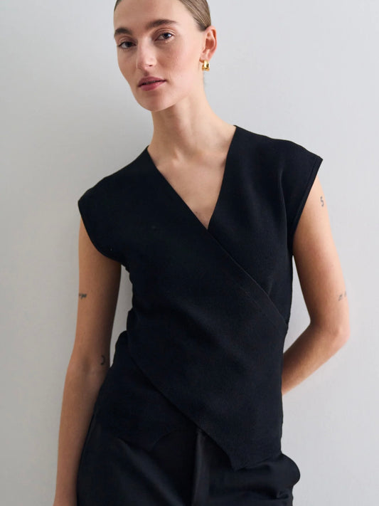 Pieszak Crossed over Knit Top-Black