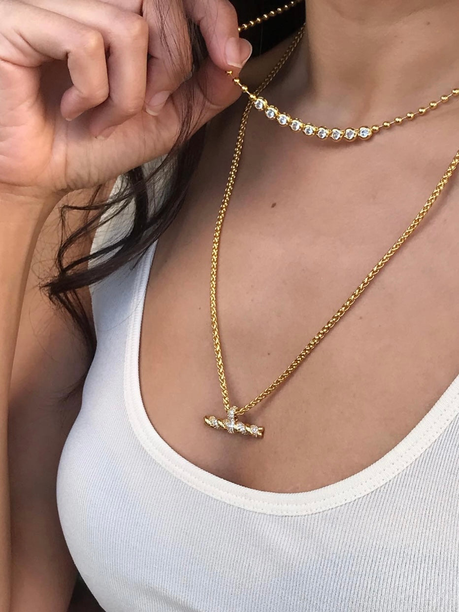 Talis Chains T-Bar Pendant Necklace CZ