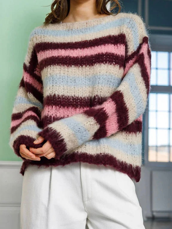 Black Colour Effie Striped Jumper-Bluish Plum