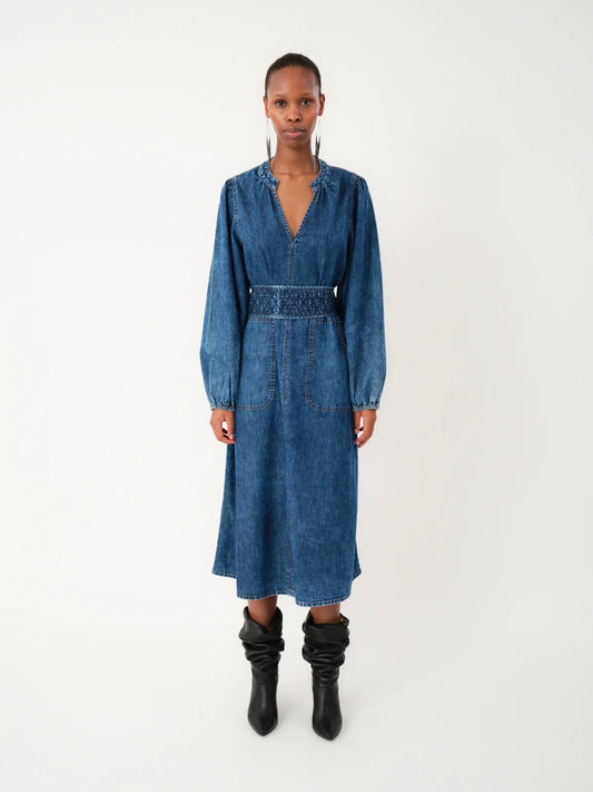Lollys Laundry Paris Midi Dress Dark Denim