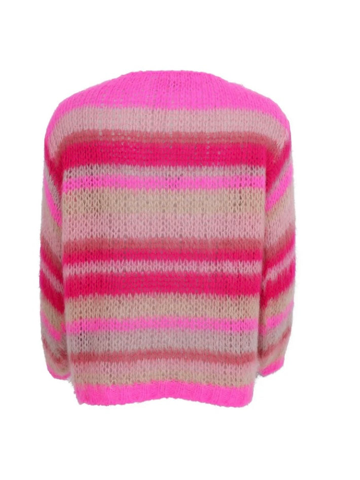 Black Colour Adria Stripe Jumper-Pink Passion