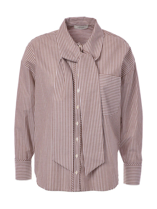 JC Sophie Polo Blouse Brown Stripes