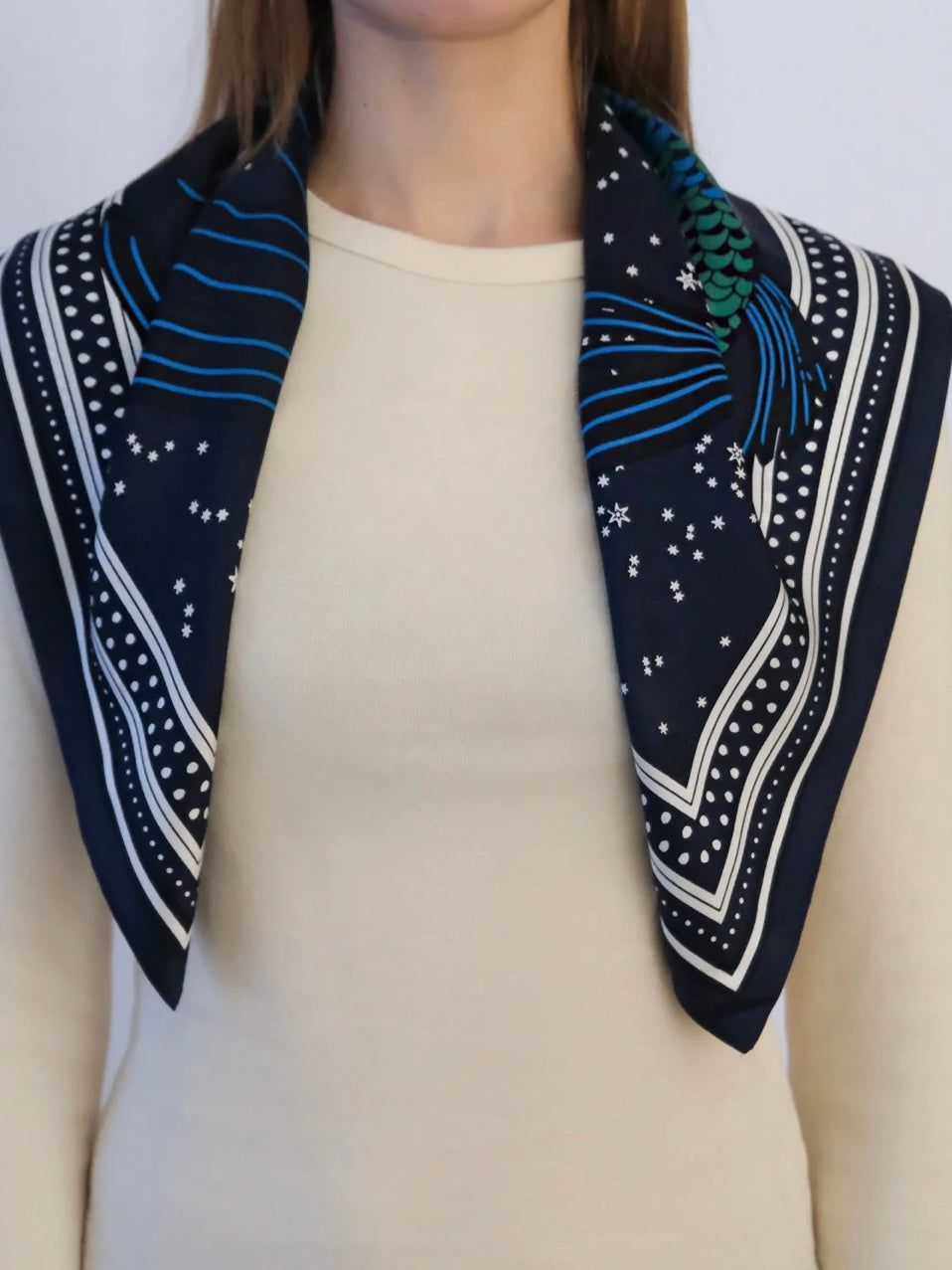 Le Scarf Zodiac Silk Scarf Pisces Navy 65cm