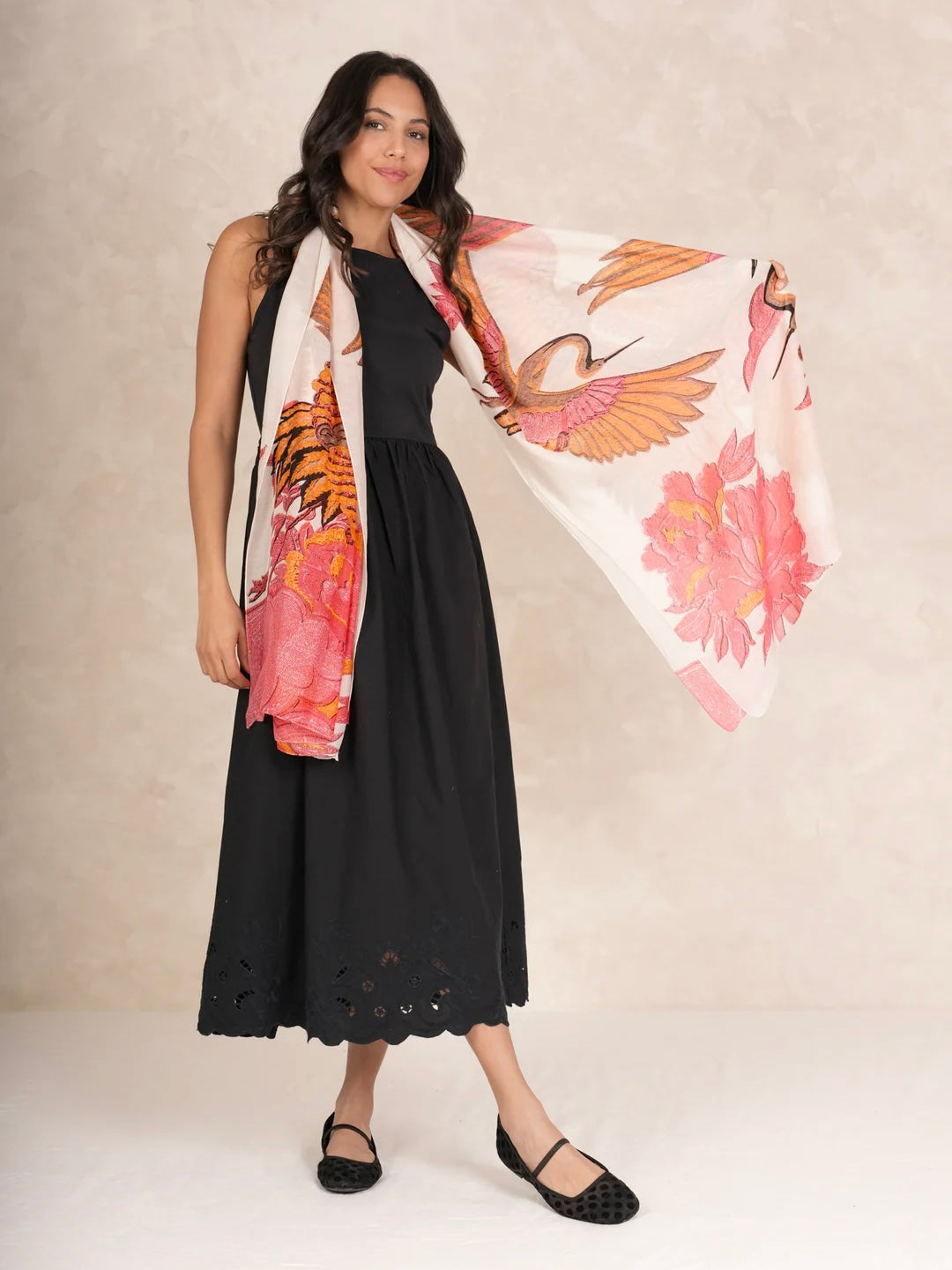 One Hundred Stars Scarf Crane Ecru