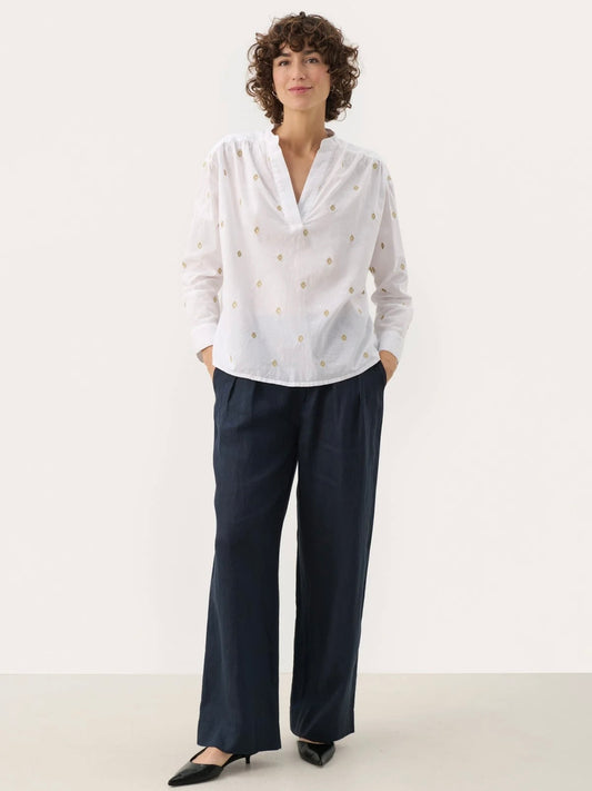Part Two Natale White Blouse with Gold embroidery