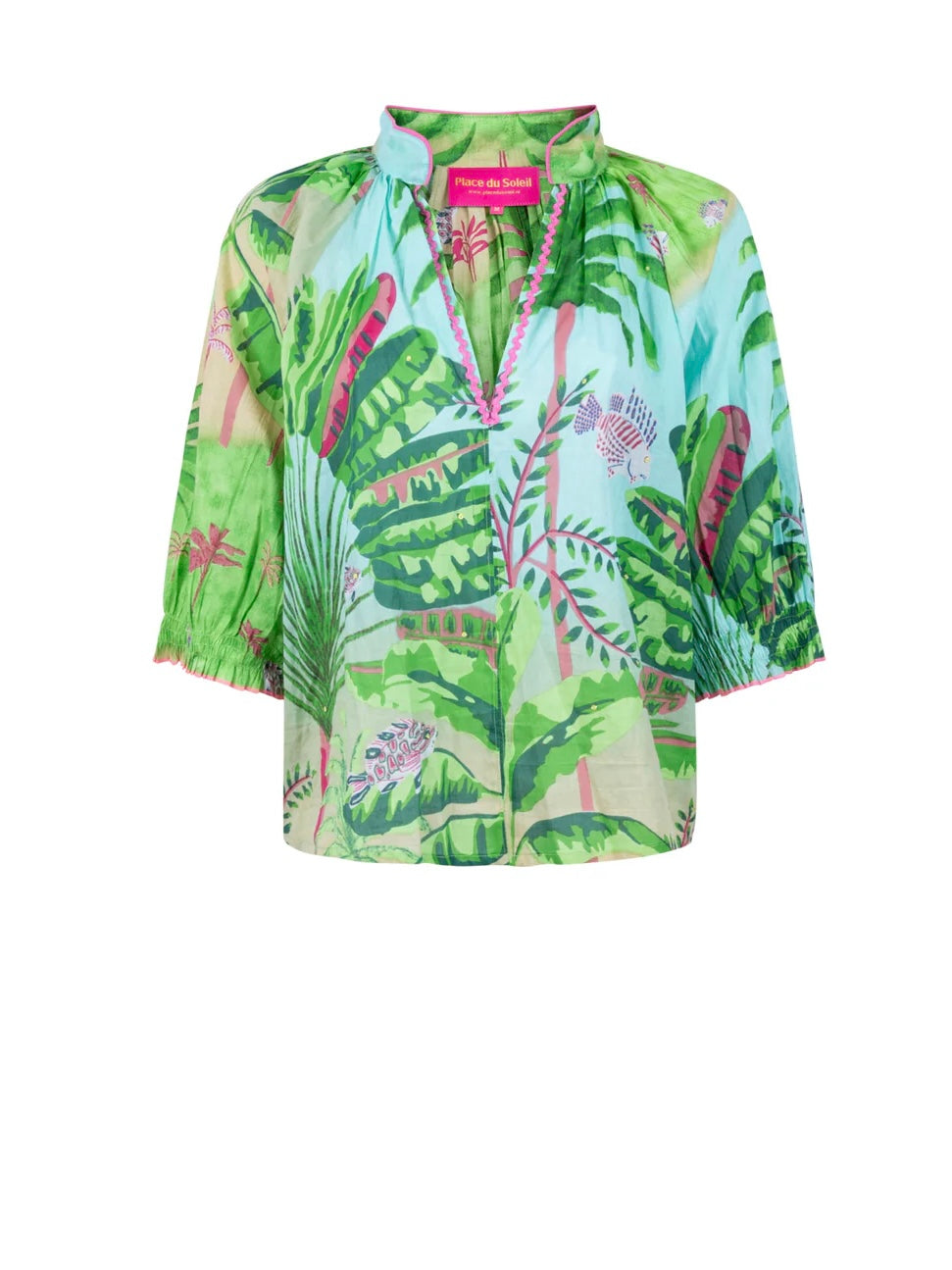 Place du Soleil Green Tropical Blouse