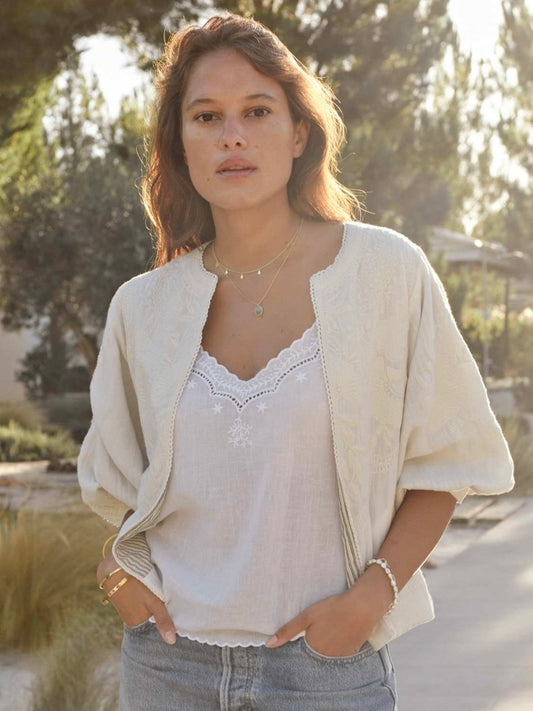 M.A.B.E. Averi Embroidered Jacket-Ivory