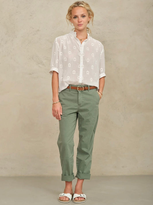 M.A.B.E Frani Embroidered White Short Sleeved Top