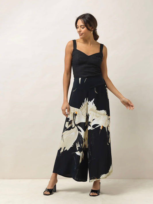 One Hundred Stars Palazzo Pant Crepe Stork Black