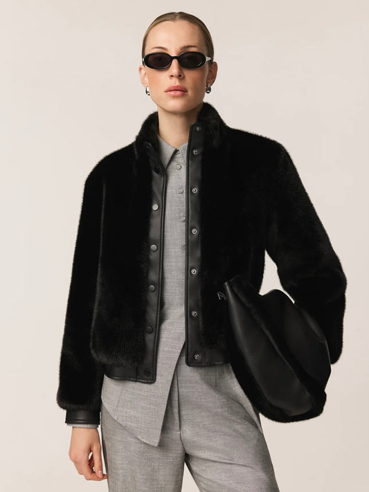 Issy London Jolie Black Faux Fur Bomber Jacket