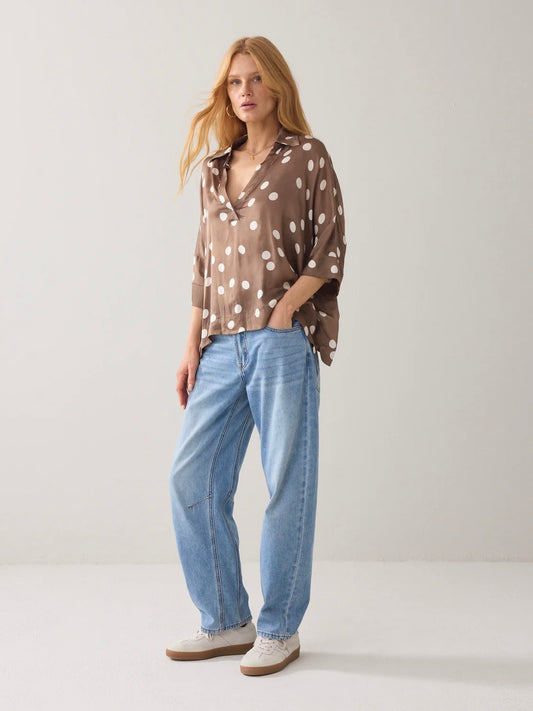 Summum Polka Dot Top- Beige