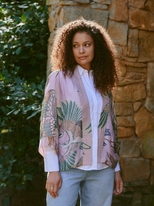 One Hundred Stars Crane Kimono-Plaster Pink