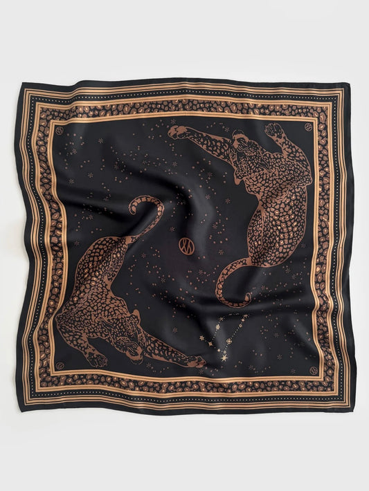 Le Scarf Zodiac Silk Scarf- Gemini Black 65cm