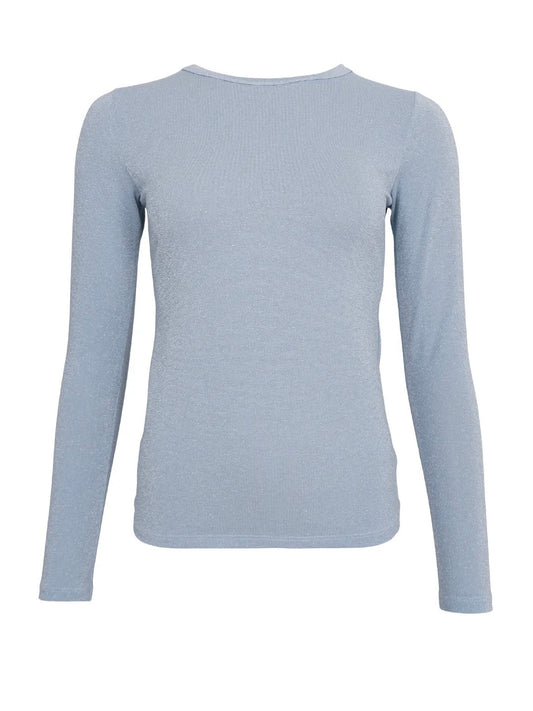 Black Colour Faye Long Sleeve Lurex Top-Ice Blue