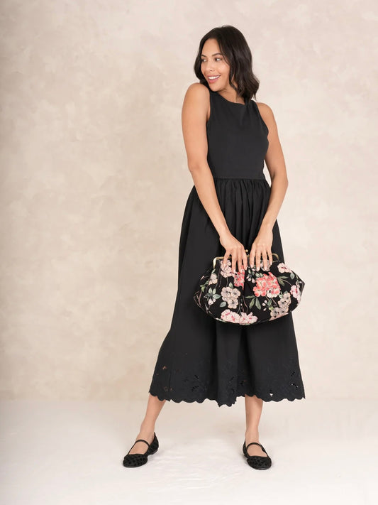 One Hundred Stars Trailing Blossom Black Oversized Clasp Bag