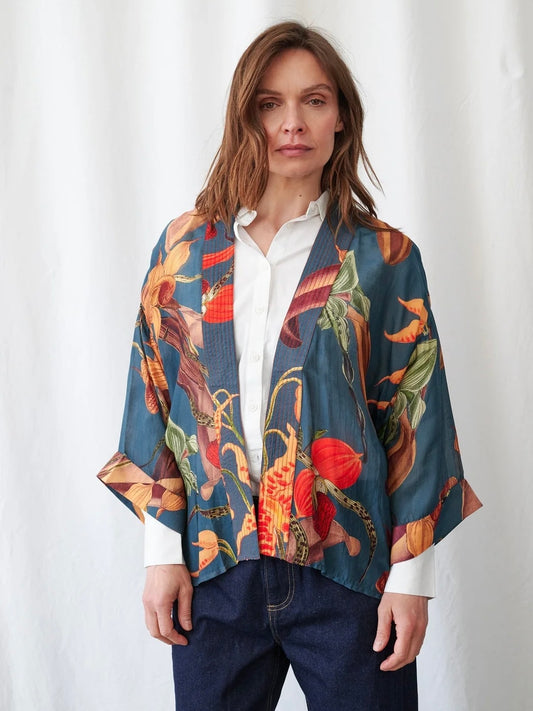 One Hundred Stars Orchid Teal Kimono