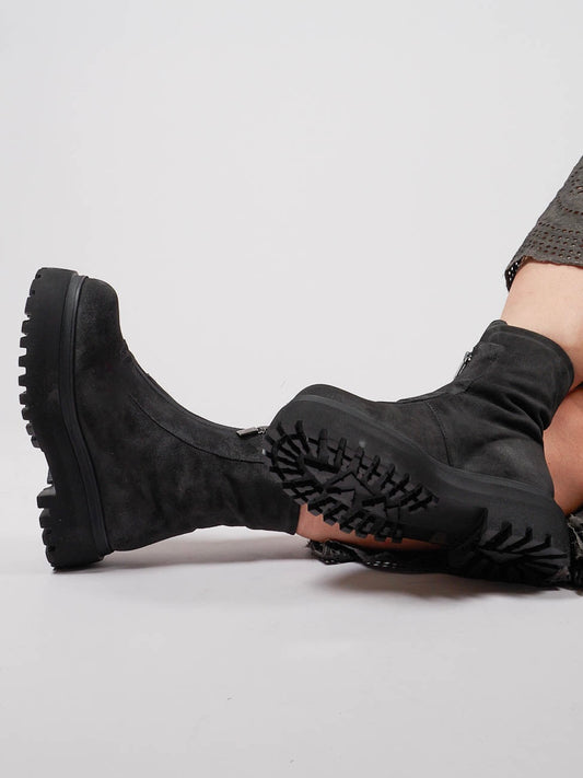 Lofina Suede Boots with Front Zip-London Anthracite