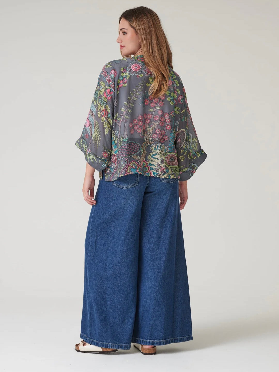 One Hundred Stars Boho Garden Grey Kimono