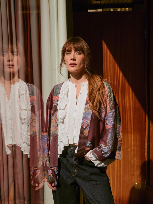 One Hundred Stars Crane Plum Kimono