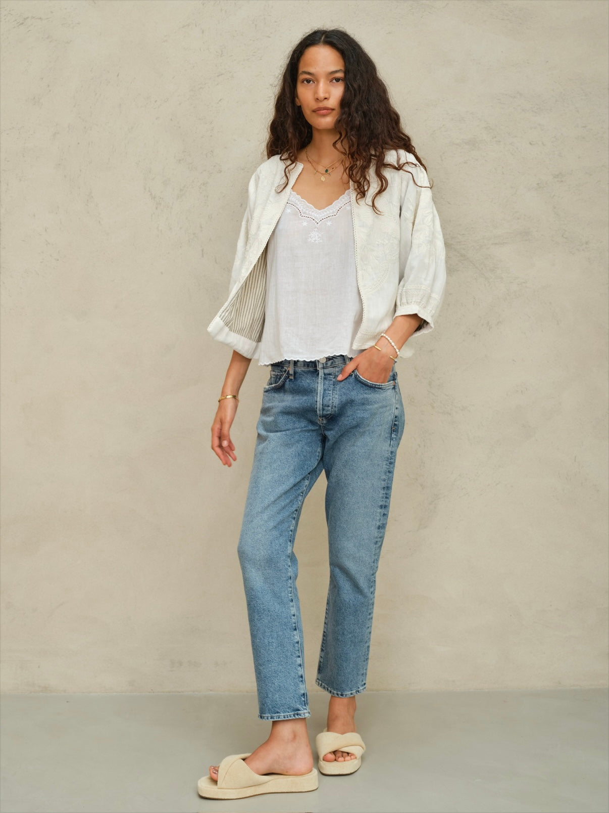 M.A.B.E. Averi Embroidered Jacket-Ivory