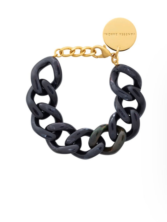 Vanessa Baroni Flat Chain Bracelet Black Universe Marble