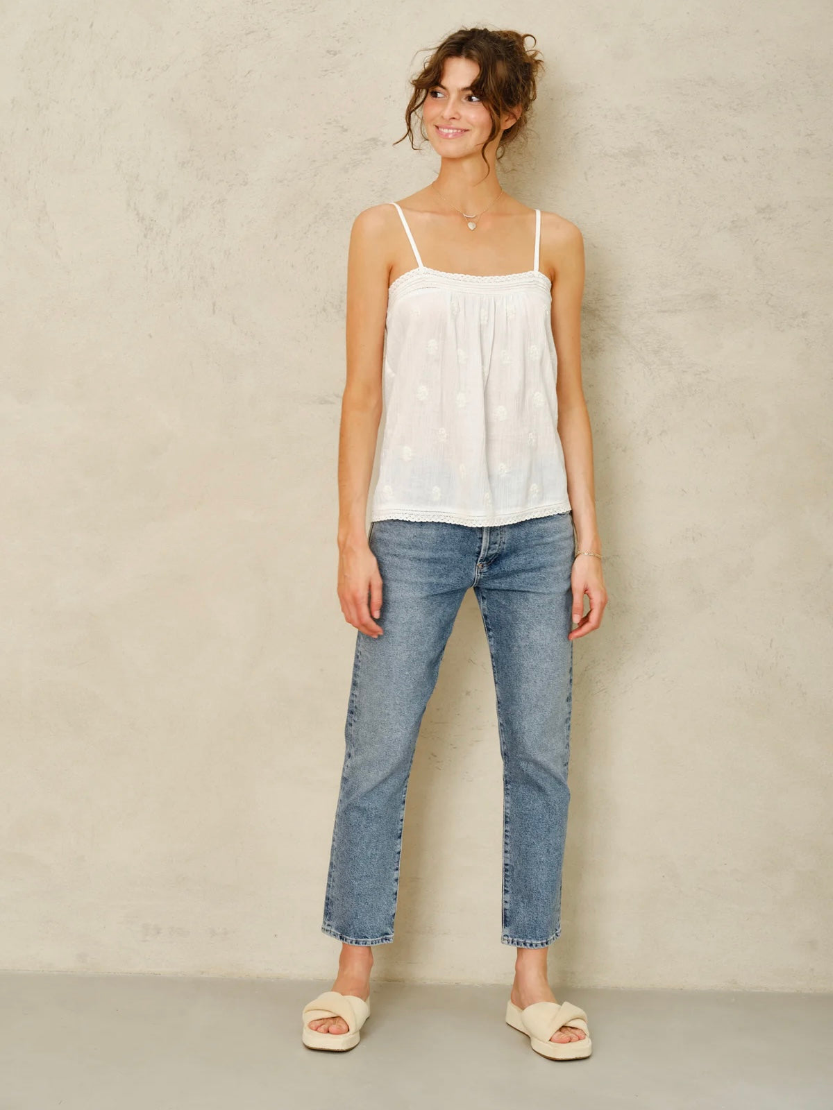 M.A.B.E Livie Embroidered Camisole Top-White