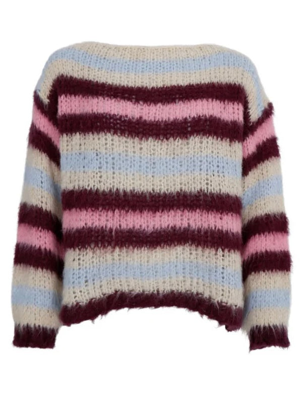 Black Colour Effie Striped Jumper-Bluish Plum