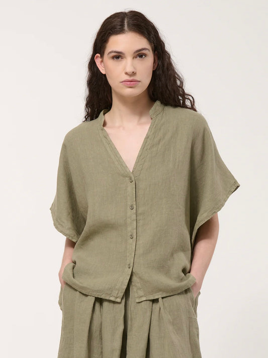Humility Oversized Khaki Linen Blouse