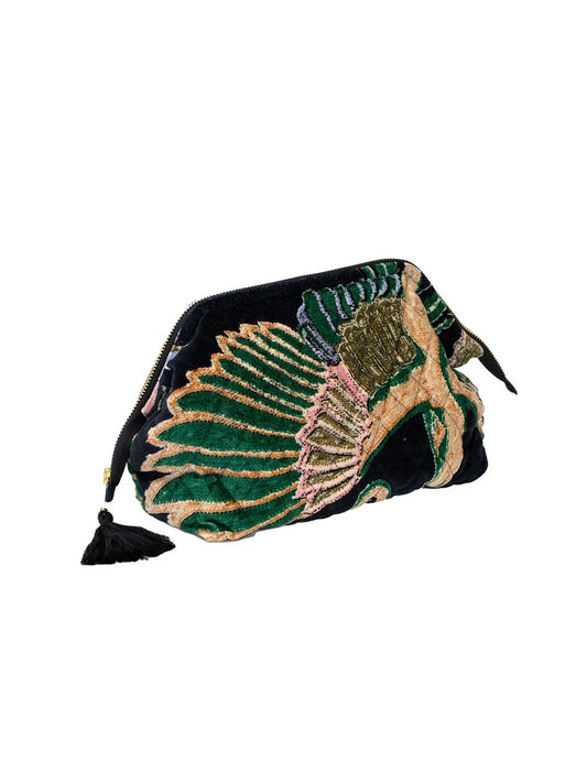 One Hundred Stars Velvet Pouch Crane Emerald