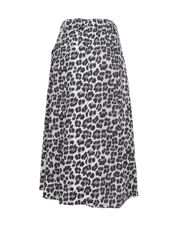 Black Colour Abbie Skirt Light Grey Leopard