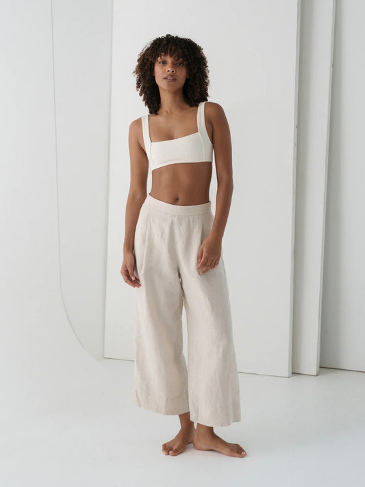 Lilly Pilly Ivy Linen Crop Pants-Oatmeal
