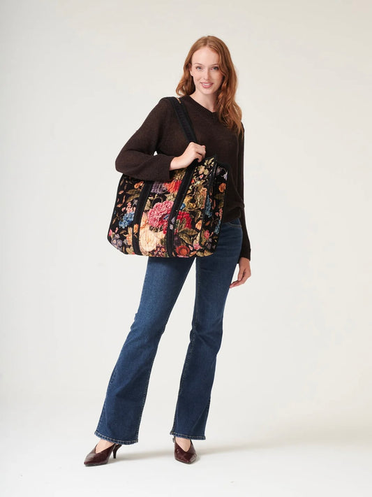 One Hundred Stars Velvet Tote Bag Primula Black