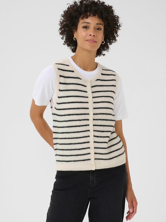 Part Two Pimira Knitted Waistcoat-Eggnog/Navy Stripe