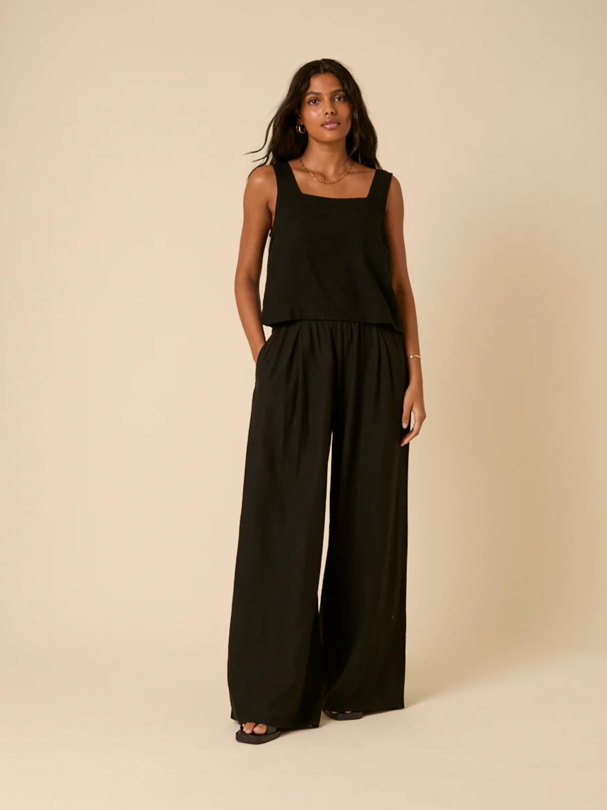 Nobody's Child Stanley Black Linen Blend Vest Top