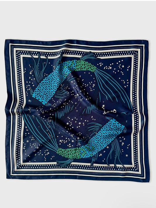 Le Scarf Zodiac Silk Scarf Pisces Navy 65cm