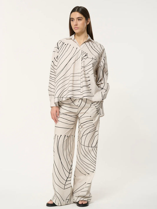 Humility Ecru Oversized Shirt with abstract floral design