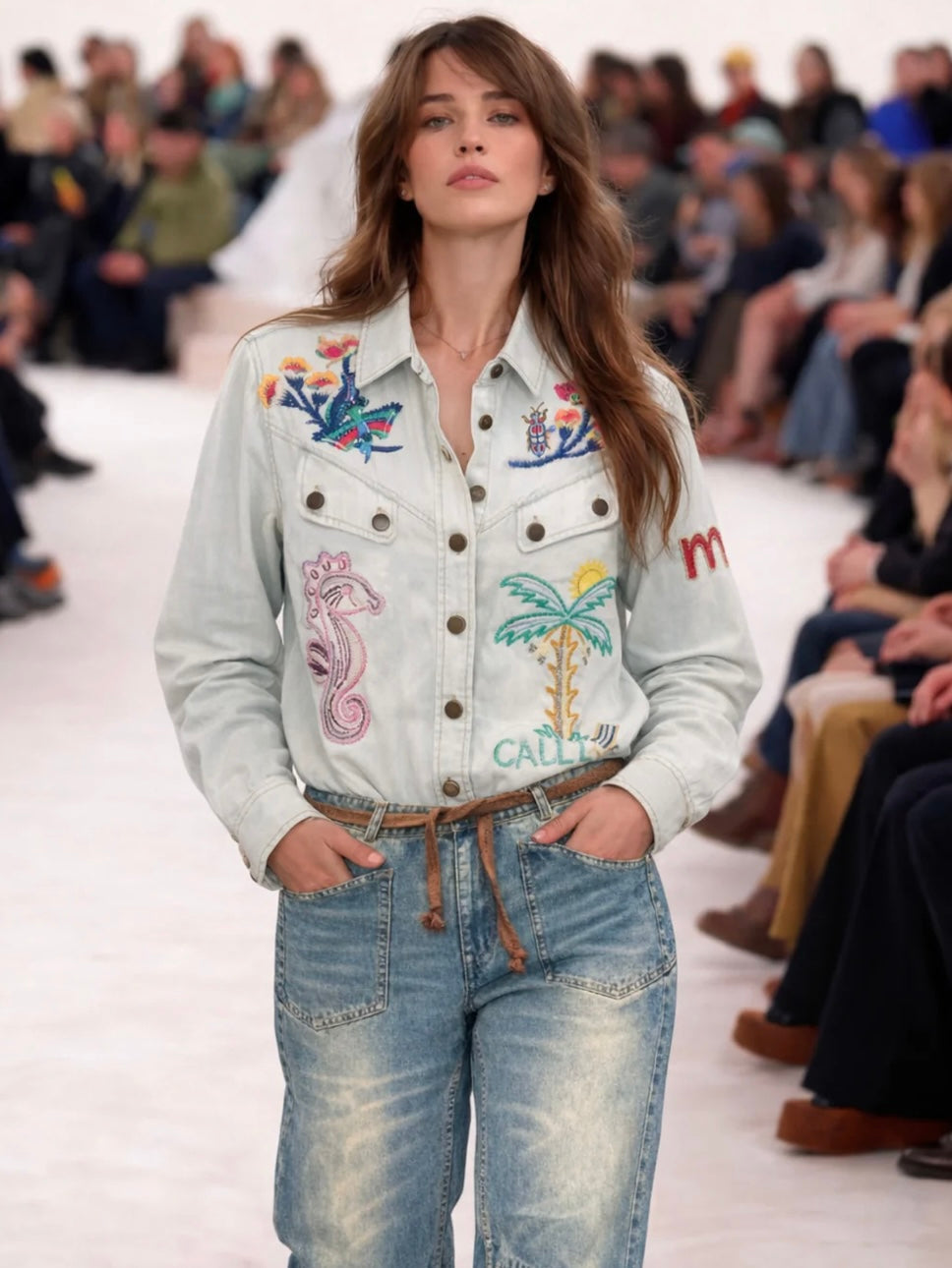 Me369 Adelyn Light Blue Oversized Embroidered Shirt