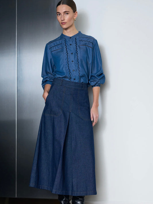 Pieszak Harper Chambray Pleat Skirt