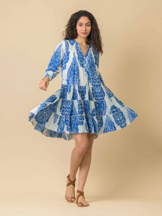 Handprint Dream Apparel Lovejoy Dress- Emperor White Blue